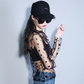 Black Mesh Star Long Sleeved Cropped Top (S-L) - Veooy