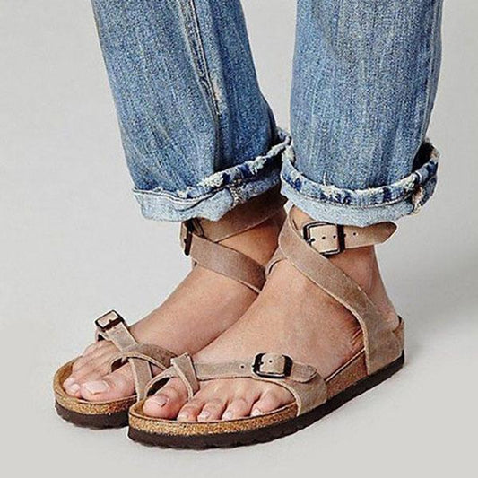 Ankle Strap Buckle Flip Flop Gladiator Thong Flat Sandals - Veooy