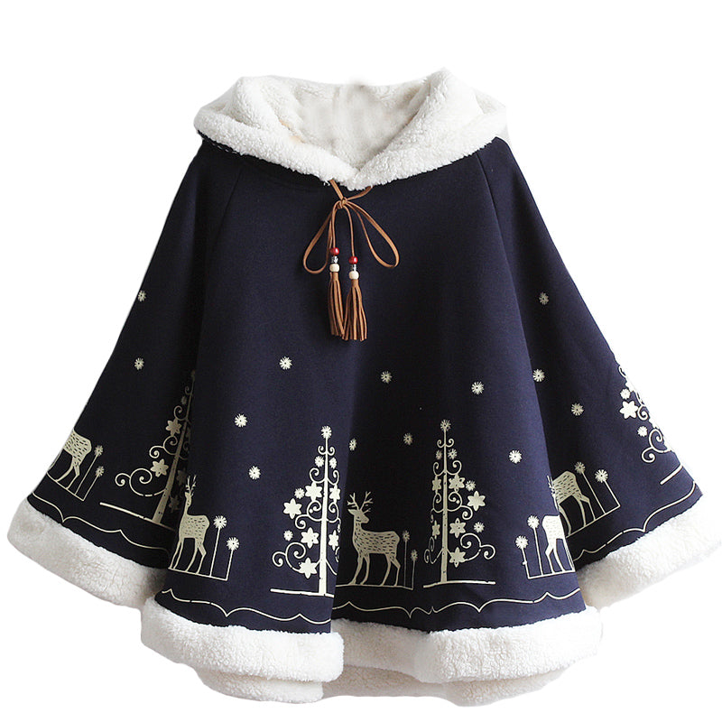 Harajuku fashion elk Christmas tree cloak coat - Veooy