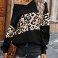 Leopard Splice Contrast V-neck Sweater