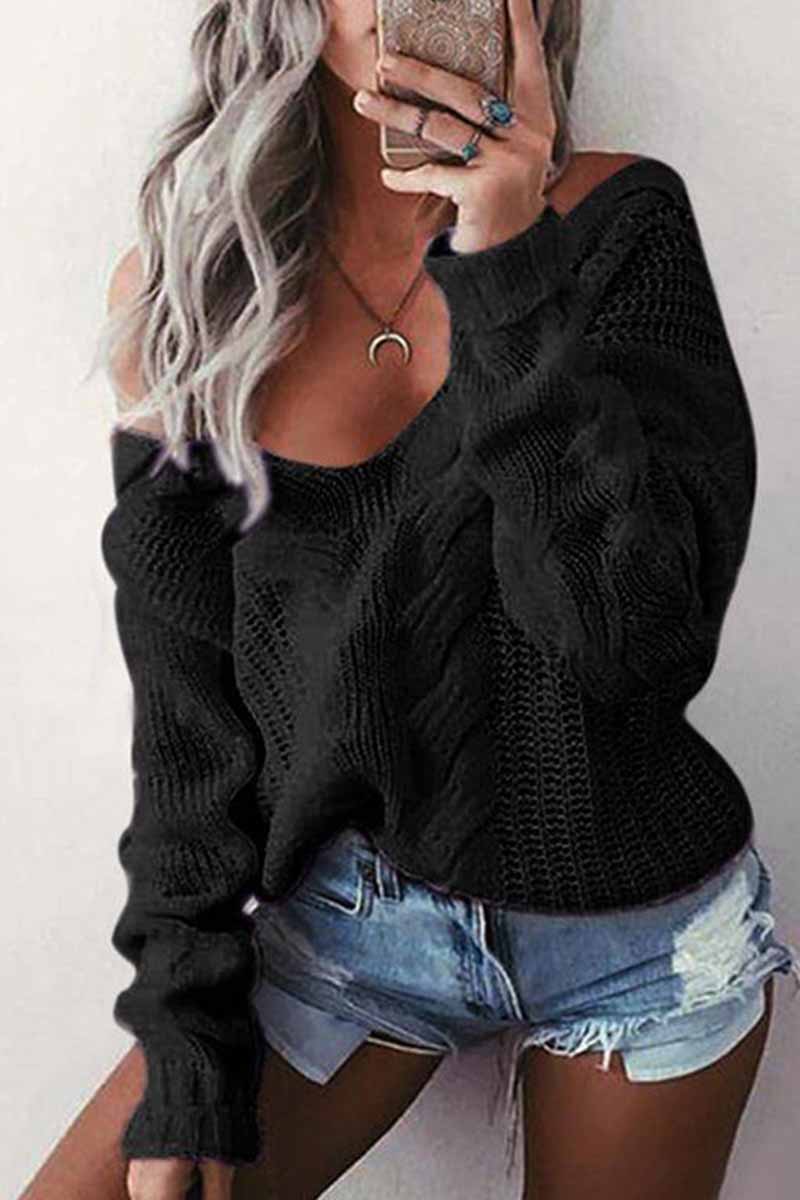 Loose V-Neck Wwist Long Sleeve Sweater 💖