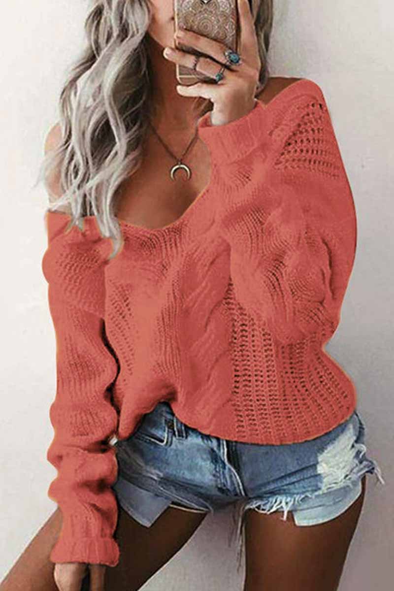Loose V-Neck Wwist Long Sleeve Sweater 💖