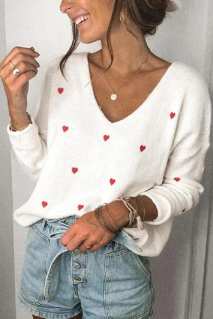 Loose V-Neck Heart-Shaped Knitted Sweater 💖