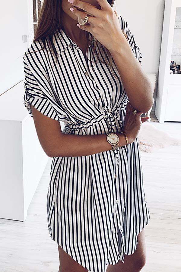 Striped Drawstring Lace-Up Dress VEOOY