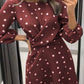 Loose Round Neck Long Sleeve Polka Dot Mini Dress(4 Colors)