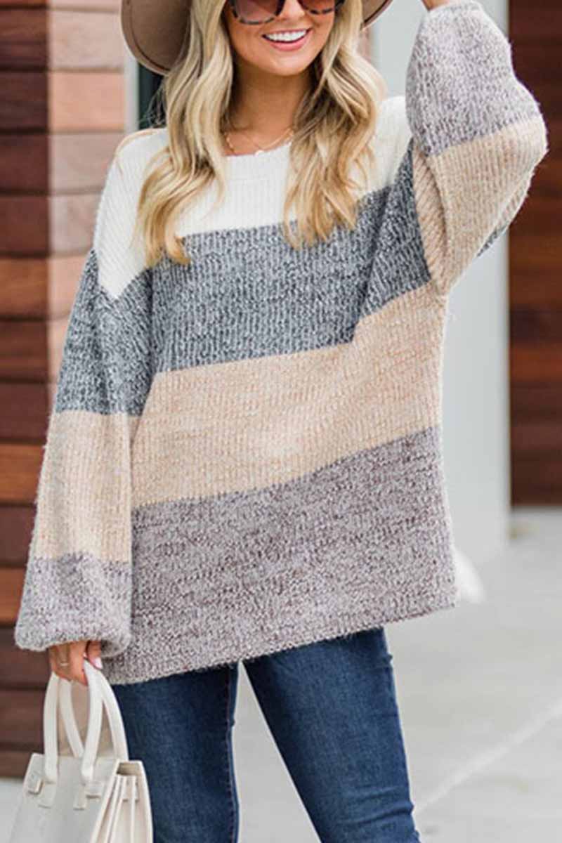 Contrast Striped Loose Round Neck Sweater 💖