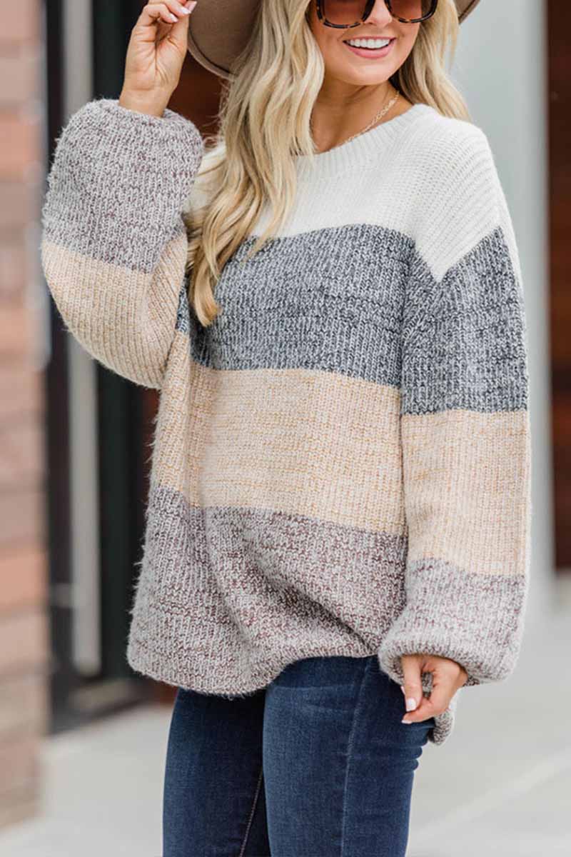 Contrast Striped Loose Round Neck Sweater 💖