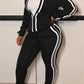 Black Fashion Casual Striped Patchwork Turndown Collar Long Sleeve Two Pieces