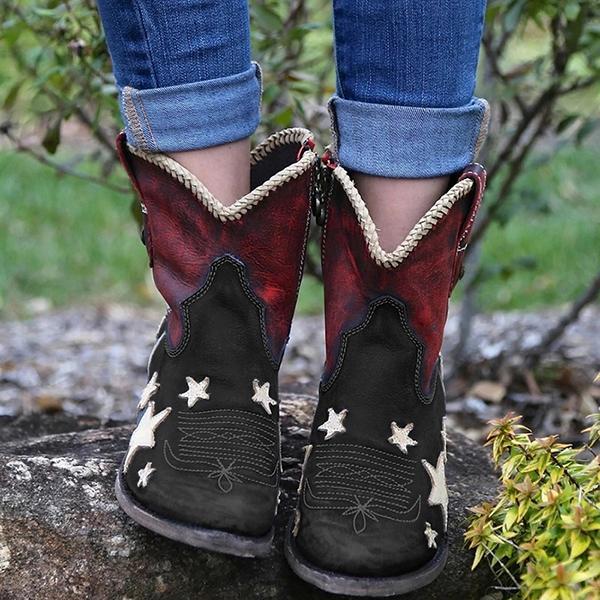 Women's Vintage Pointed Toe Star Short Boots