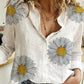 Cotton Irregular Daisy Print Shirt - Veooy