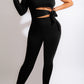 Black Sexy Casual Solid Bandage Hollowed Out Oblique Collar Long Sleeve Two Pieces