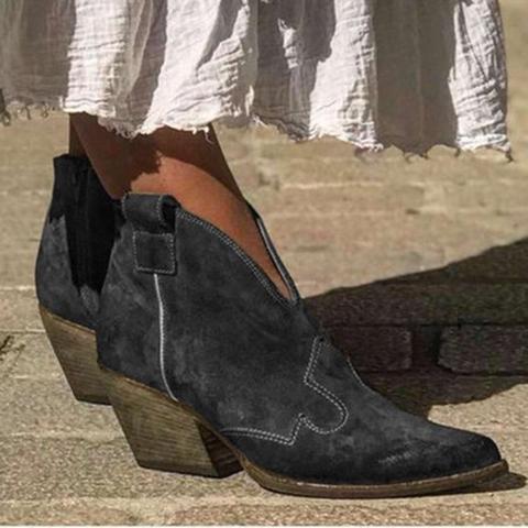 *Bohemian mid-heeled pointed booties - Veooy