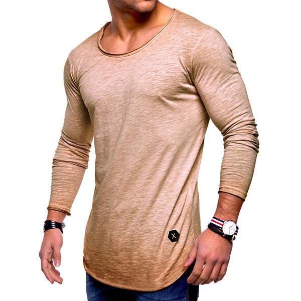 Men's Soft Comfy Solid Color O-neck Long Sleeve Spring Fall Casual T-Shirt - veooy