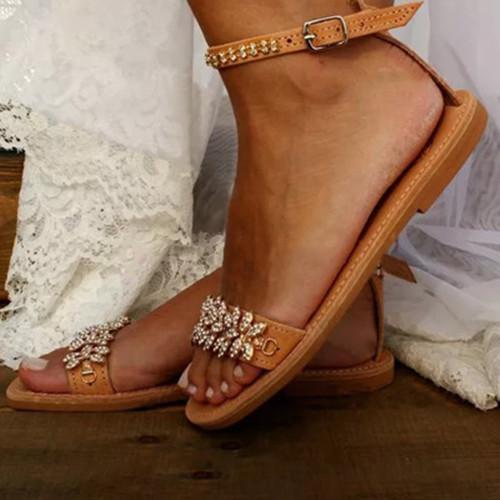 Women Adjustable Buckle Low Flat Heel Sandals *