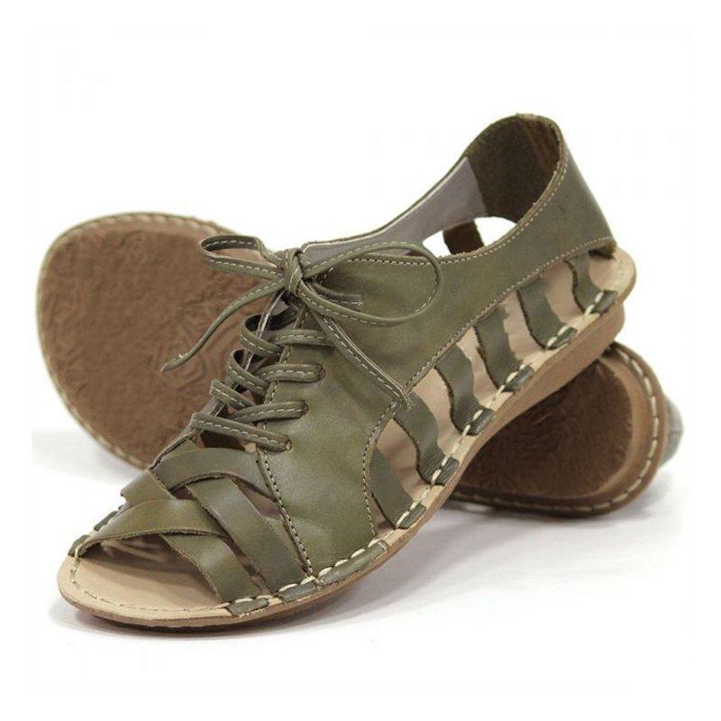 *Date Hollow-out Casual Peep Toe Lace Up Sandals - Veooy