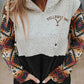 Women's Printed Hood Collar Colorblock Pocket Sweatshirt