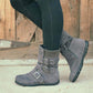 Cushioned Low-Calf Buckled Boots Low Heel Knitted Fabric Zipper Slip On Boots * - Veooy