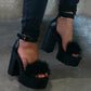 Open Toe Chunky Heel Line-Style Buckle Ankle Strap Platform Sandals *