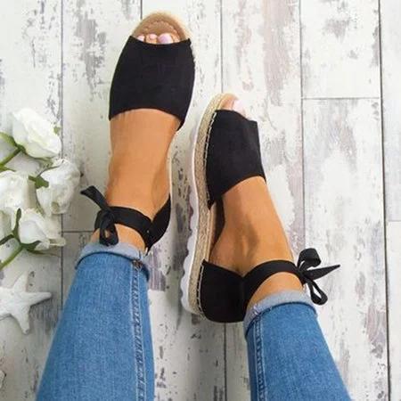 Platform Peep Toe Lace Up Summer Sandals *