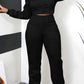 Black Fashion Casual Solid Basic O Neck Two Pieces