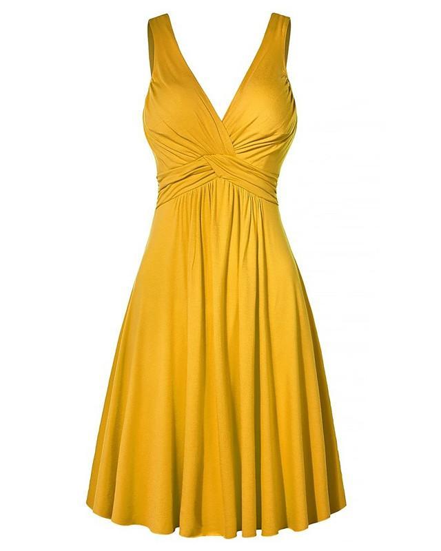 Women's Shift Dress Short Mini Dress Sleeveless Solid Colored Summer V Neck Plus Size Basic Hot High Waist Black Yellow Wine Fuchsia Royal Blue S M L XL XXL 3XL 4XL 5XL-0220815