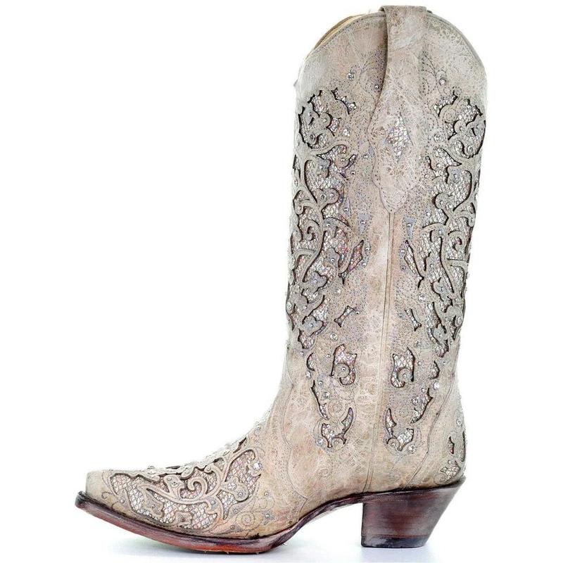 Women Hollow Carved Glitter Inlay Crystals Boots *