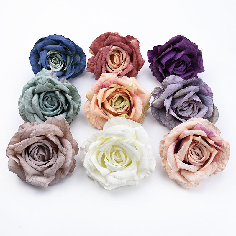 3pcs Mixed Color Retro Fake Flower, Simulation Rose Head, DIY Wedding Scenery Guide Hand Holding Decorative Flowers
