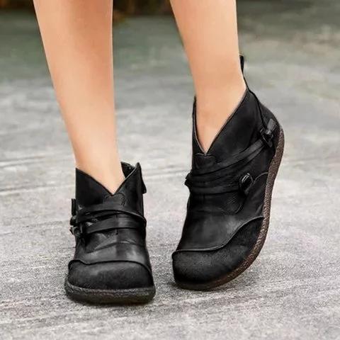 Flat Heel Spring Casual Pu Leather Boots - Veooy