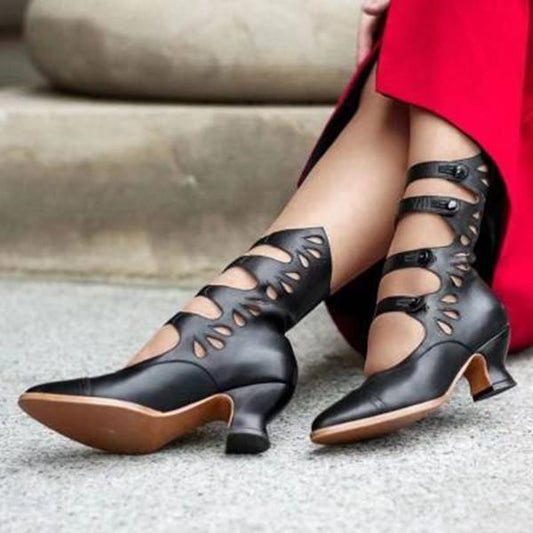 *Vintage Handmade Floral Stitching PU Leather Ankle Boots - Veooy