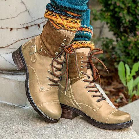 Chic Style Color-block Boots Lace-Up All Season Boots * - Veooy