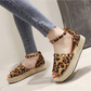 Animal Printed Mid Heeled Velvet Ankle Strap Peep Toe Platform Sandals - Veooy