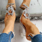 Studded Pointed Toe Transparent Thin Heels Sandals *