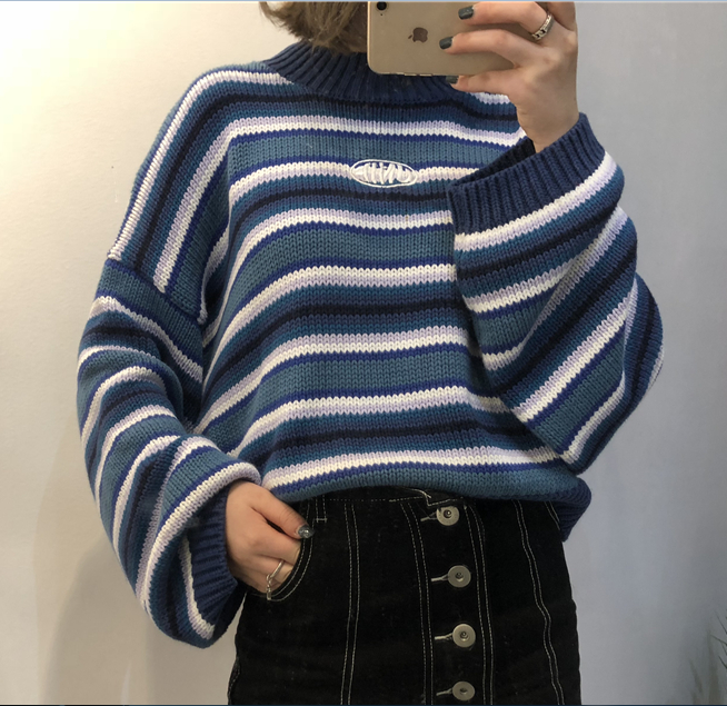 Harajuku style stripe loose knit sweater #YYL-335 - Veooy