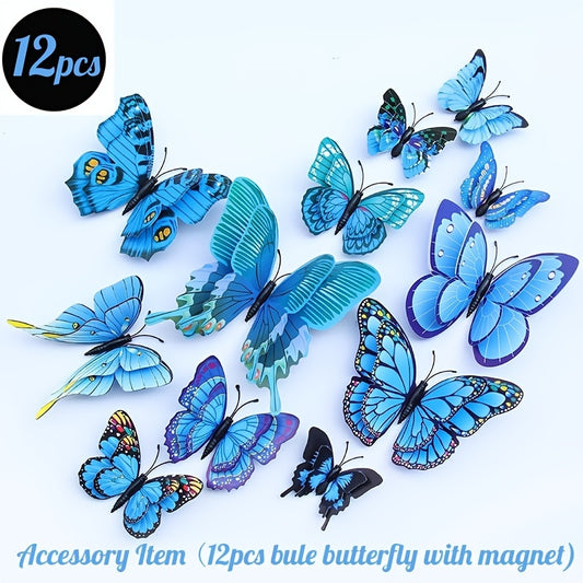 Set, 3D Three-dimensional Double-layer Simulation Butterfly Creative Home Wall Decoration Wall Sticker Refrigerator Sticker