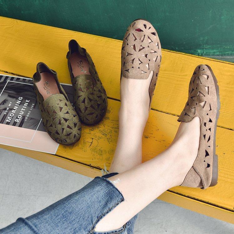 Casual Hollow Out Slip on Floral Comfortable Flat Loafers Artificial Leather Simple - Veooy