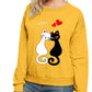 Women's T-shirt Cat Long Sleeve Round Neck Tops Basic Top White Black Yellow
