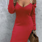 Solid Long Sleeves Bodycon Knee Length Dresses