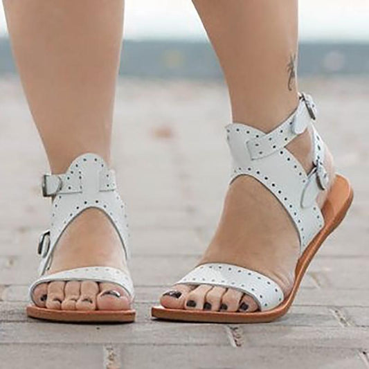 Adjustable Buckle Open Toe Casual Flat Sandals * - Veooy