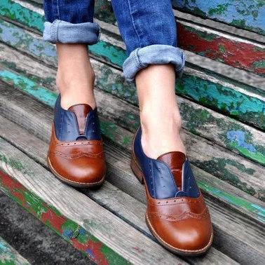 *Plus Size Color Block Oxford Shoes Casual PU Slip On Loafers - Veooy