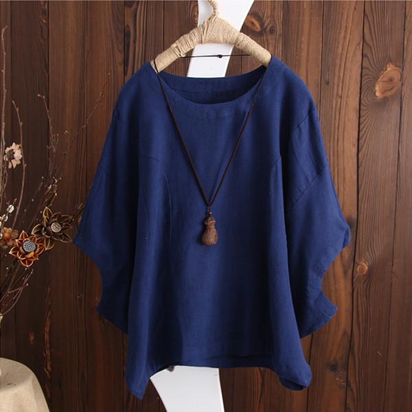 Batwing Solid Casual Crew Neck Plus Size Blouse - Veooy