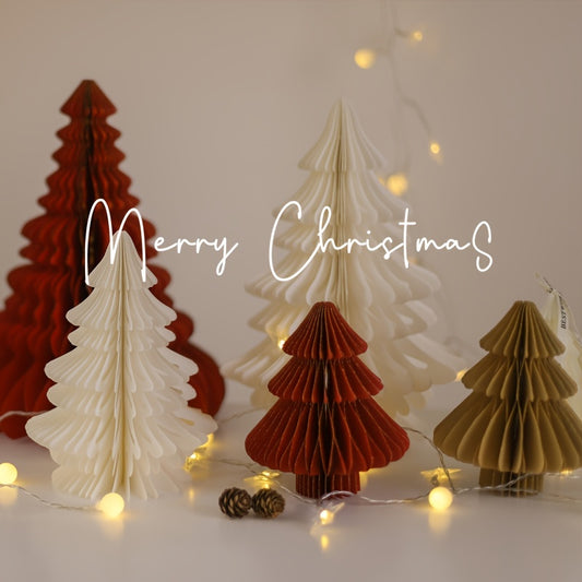 2pcs/set, Christmas Tree Home Ornaments, Premium Feeling Origami Christmas Tree, Desktop Small Ornament, Holiday Atmosphere Decoration Ornament