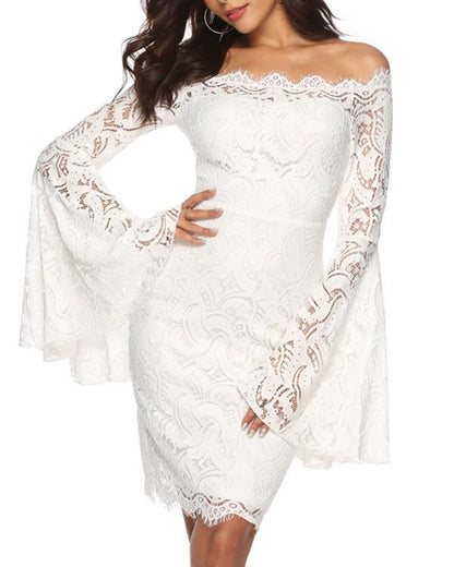 Sexy Lace Flared Sleeves Bodycon Off-the-shoulder Midi Dress