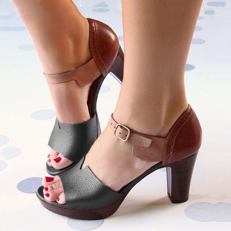 CHUNKY HEEL ANKLE STRAP ELEGANT SHOES WORKING DAILY SANDALS * - Veooy