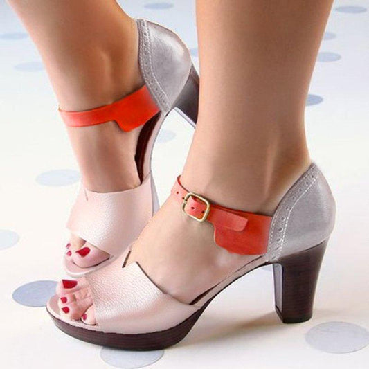 WOMEN MULTICOLOR PU DAILY CHUNKY HEEL BUCKLE SANDALS *