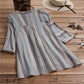 Vintage Striped Stand Collar Plus Size Blouse - veooy