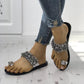 Women Summer Rhinestone Sandals Flip Flops Ring Flat Heel Artificial Leather Slipper - veooy