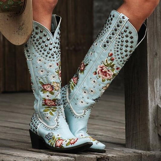 Women Retro Flower Printed High Boots *