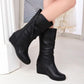 *Plain High Heeled Round Toe Casual Date High Heels Boots - Veooy