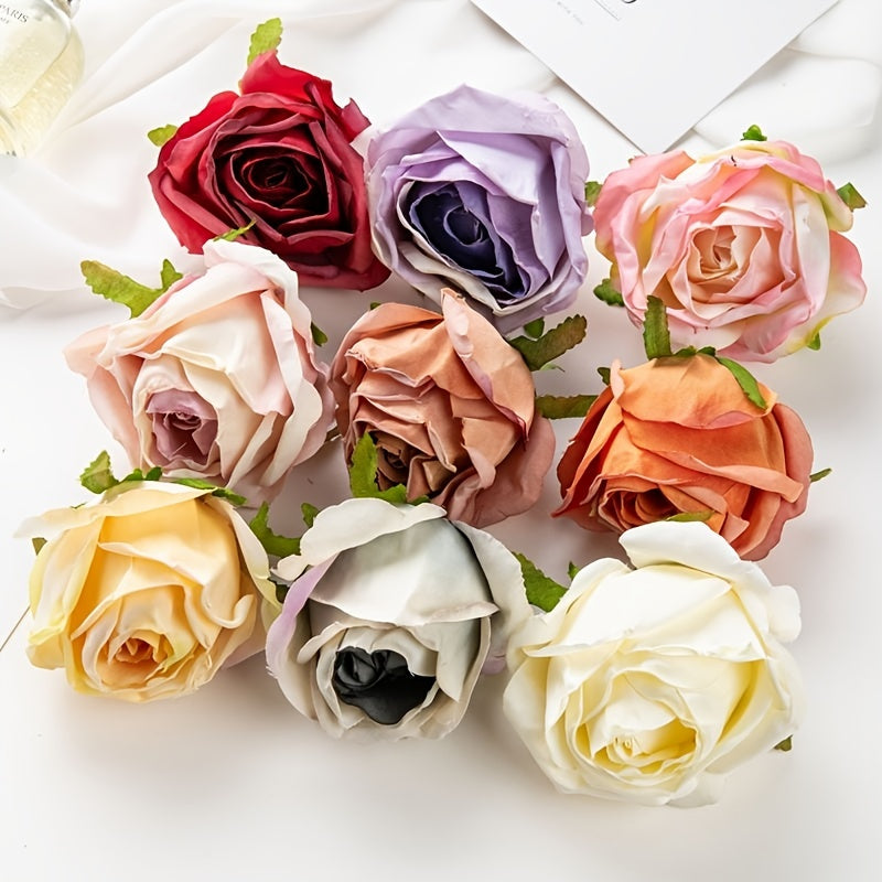 5pcs Retro Silk Flower Heads, Simulation Rose Artificial Flower DIY Handmade Wedding Home Decoration Flower Corsage Accessories