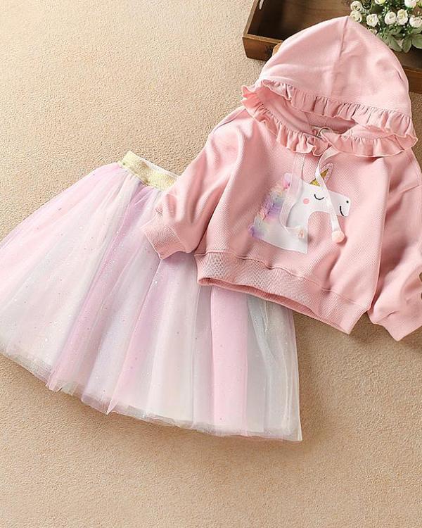 Baby / Toddler Hoodie Sweatshirt Rainbow Dress Set - Veooy
